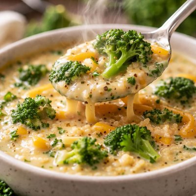 Image of Broccoli Cheese Quinoa Soup