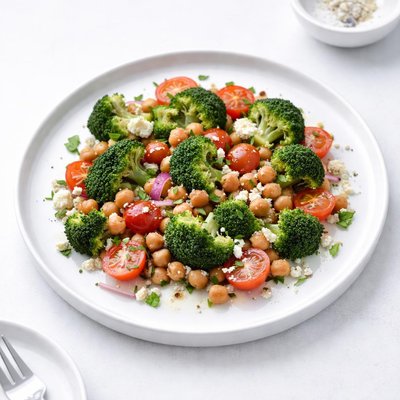 Image of Broccoli Chickpea and Cherry Tomato Salad