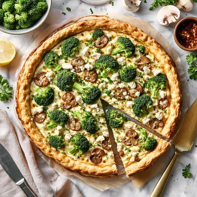 Image of Broccoli Mushroom Feta Cheese Quiche