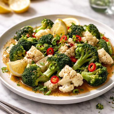 Image of Broccoli or Cauliflower with a Soy Lemon Dressing