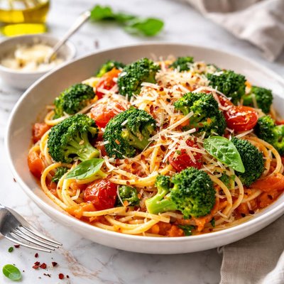 Image of Broccoli Pasta in a Fresh Tomato Sauce