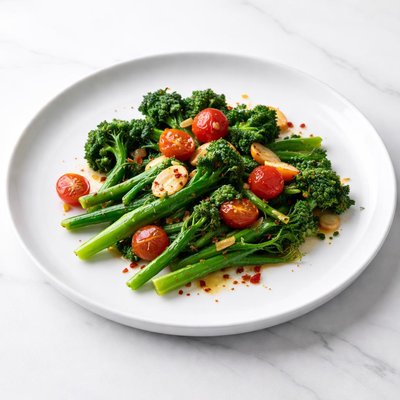 Image of Broccoli Rabe with Garlic Tomatoes and Red Pepper