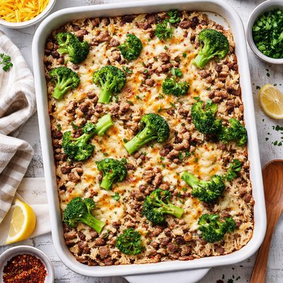 Image of Broccoli Rice Ground Beef Casserole