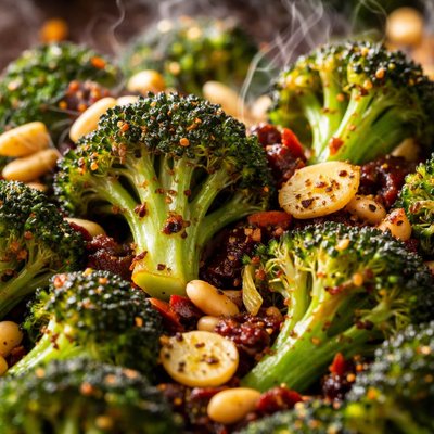 Image of Broccoli Roasted with Garlic Chipotle Peppers and Pine Nuts