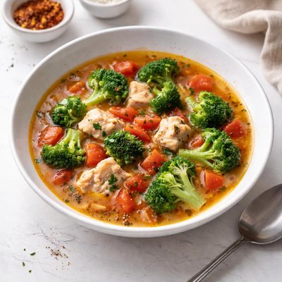 Image of Broccoli Tomato and Chicken Soup