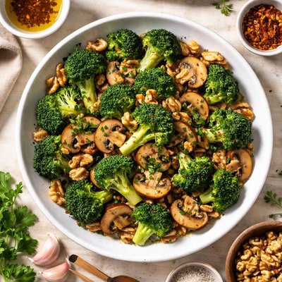 Image of Broccoli with Mushrooms and Walnuts