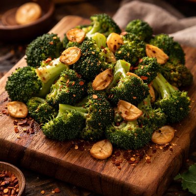 Image of Broccoli with Red Pepper Flakes and Garlic Chips