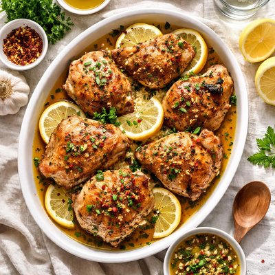 Image of Broiled Chicken with Oil Lemon and Garlic Sauce