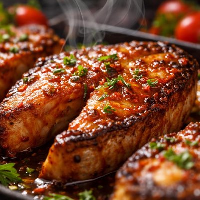 Image of Broiled Fish Steaks with Tomato Glaze