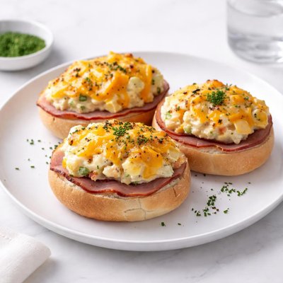 Image of Broiled Ham Cheddar and Egg Salad Buns