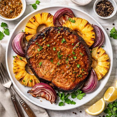 Image of Broiled Ham Steak with Mustard Glaze