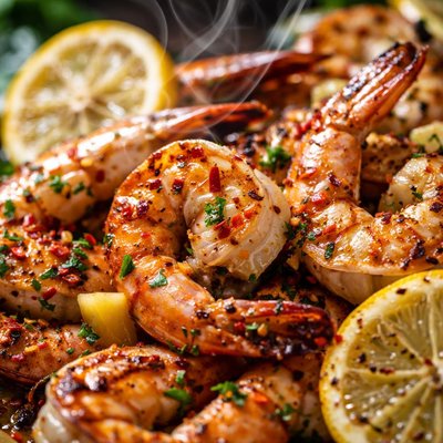 Image of Broiled Lemon and Garlic Tiger Prawns