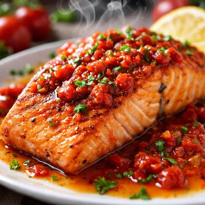 Image of Broiled Salmon with Sweet Red Pepper Sauce