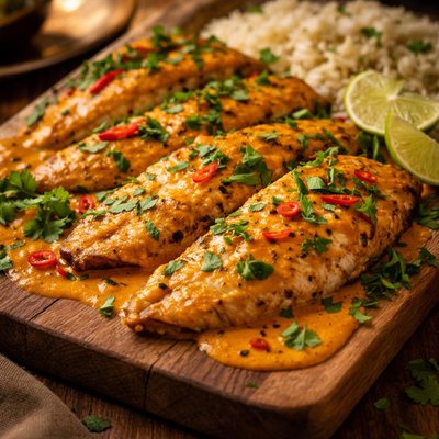 Image of Broiled Tilapia with Thai Coconut Curry Sauce