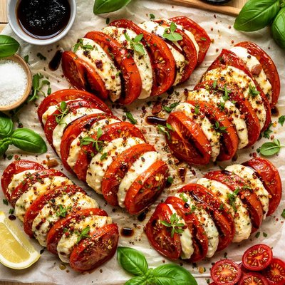 Image of Broiled Tomato and Mozzarella Cheese Fans
