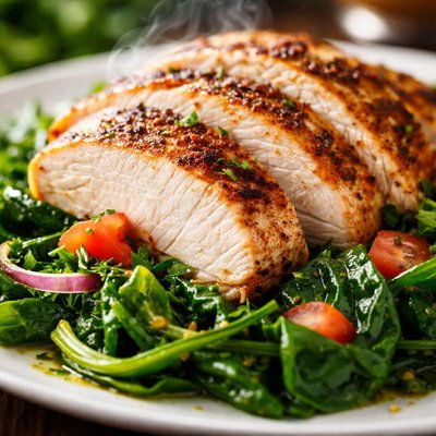 Image of Broiled Turkey Over Spinach