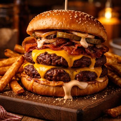 Image of Bron N Shaq Dunkadelic Double Stacked Cheeseburger Recipe