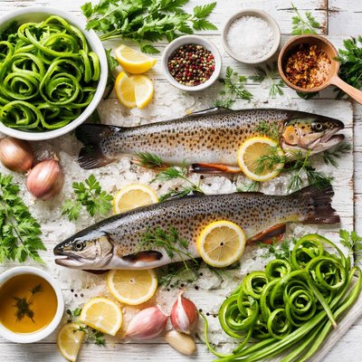 Image of Brook Trout and Fiddleheads