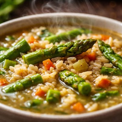 Image of Brown Rice Soup with Asparagus