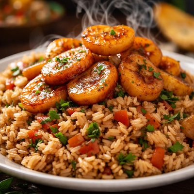 Image of Brown Rice with Fried Bananas from Angola