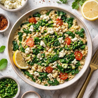 Image of Brown Rice with Spinach and Feta Cheese