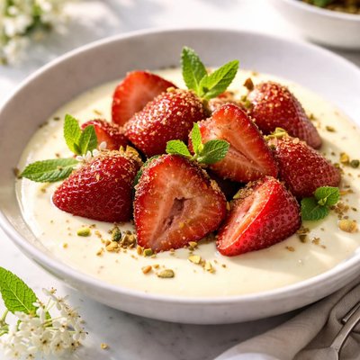 Image of Brown Sugared Strawberries with Creme Anglaise