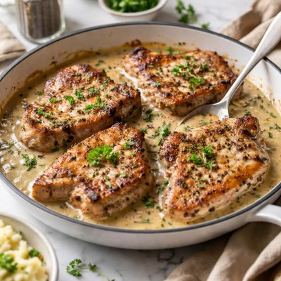 Image of Browned Pork Chops and Gravy