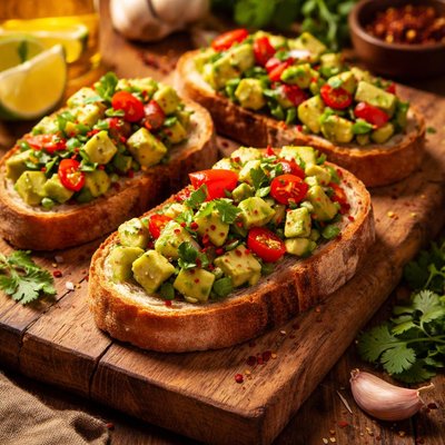 Image of Bruschetta with Avocado and Chilli Pepper Topping