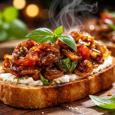 Image of Bruschetta with Caramelized Onion and Fresh Basil