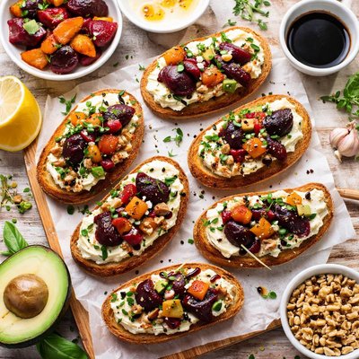 Image of Bruschetta with Oven Roasted Beets and Goat Cheese
