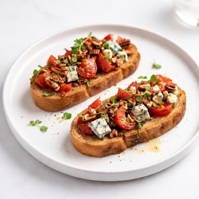 Image of Bruschetta with Tomatoes Blue Cheese and Pecans