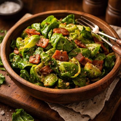 Image of Brussels Sprout Leaves with Bacon