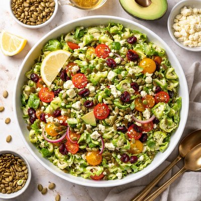 Image of Brussels Sprout Salad with Avocado Pumpkin Seeds