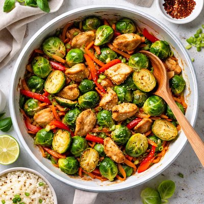 Image of Brussels Sprouts and Chicken Stir Fry