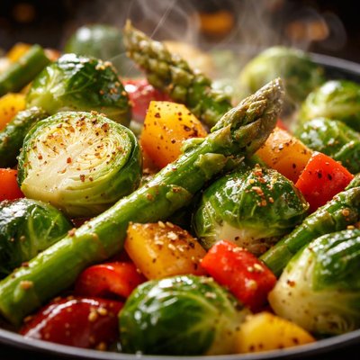 Image of Brussels Sprouts Asparagus Bell Pepper Medley