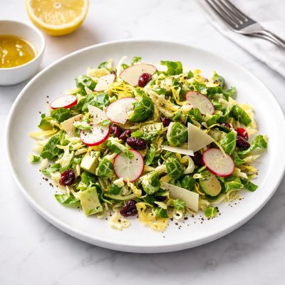 Image of Vegan Brussels Sprouts Salad with Lemon Vinaigrette