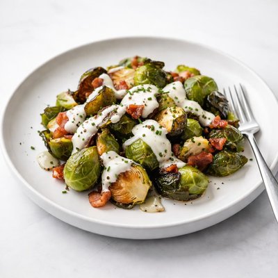 Image of Brussels Sprouts with Bacon Horseradish Cream