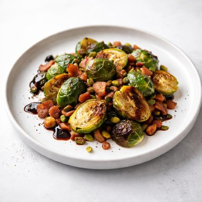 Image of Brussels Sprouts with Bacon Pistachios and Balsamic Vinegar