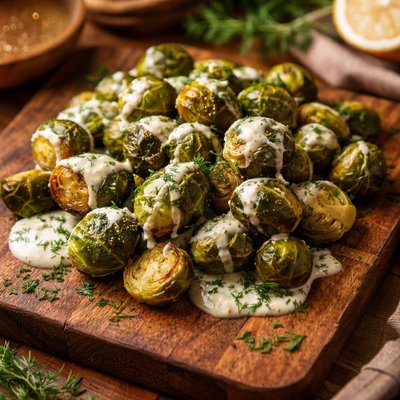 Image of Brussels Sprouts with Garlic Dill Sauce