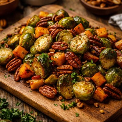 Image of Brussels Sprouts with Pecans and Sweet Potatoes