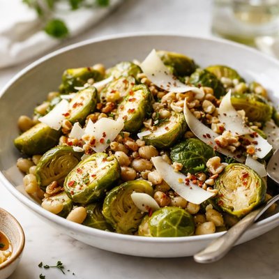 Image of Brussels Sprouts with White Beans and Pecorino