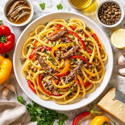 Image of Bucatini with Peppers and Anchovies