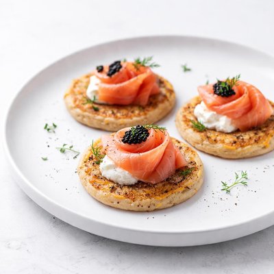 Image of Buckwheat Cheddar Blini with Smoked Salmon
