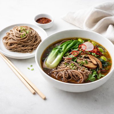 Image of Buckwheat Noodles and Oriental Style Soup