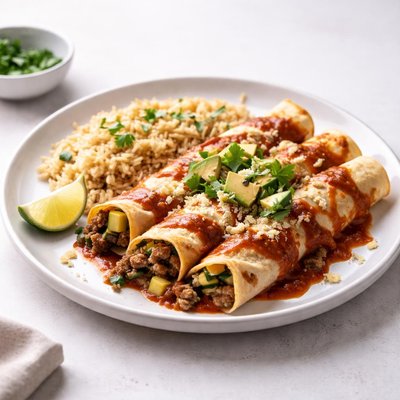 Image of Budget Stretching Beef and Zucchini Enchiladas W Brown Rice