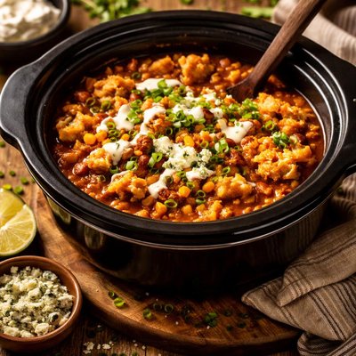 Image of Buffalo Cauliflower Chili Crock Pot