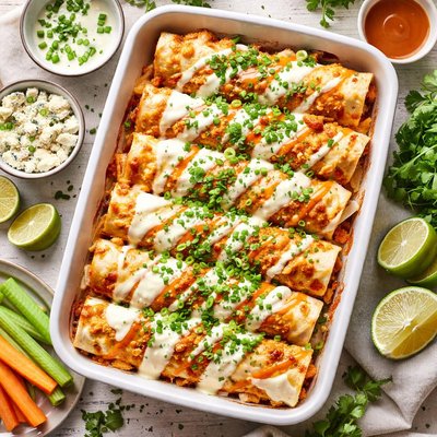 Image of Buffalo Chicken Enchiladas with Creamy Ranch Sauce