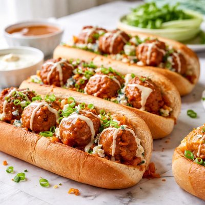 Image of Buffalo Chicken Meatball Subs Slow Cooker