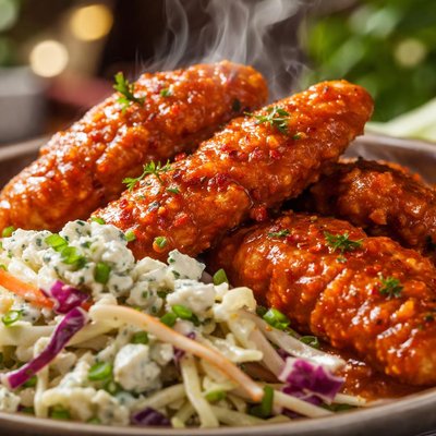 Image of Buffalo Chicken Tenders with Blue Cheese Coleslaw