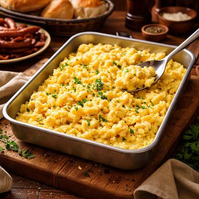 Image of Buffet Style Fluffy Oven Scrambled Eggs for a Crowd